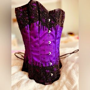 Violet Dupioni Silk Corset Glass Beading 20”